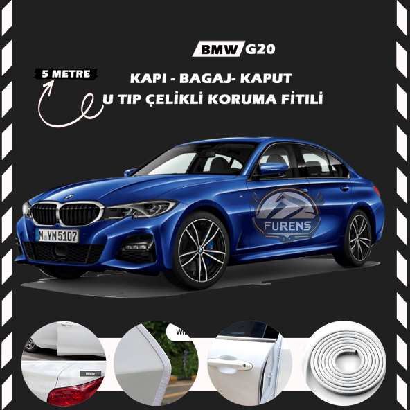 Bmw G20 Oto Araç Kapı Koruma Fitili 5metre Parlak Beyaz Renk ürün görseli 1