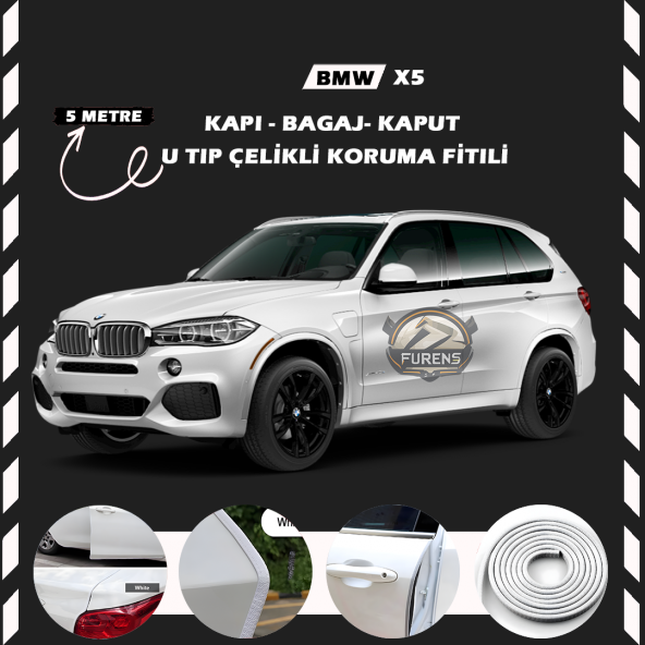 Bmw X5 Oto Araç Kapı Koruma Fitili 5metre Parlak Beyaz Renk ürün görseli 1