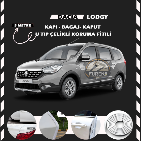 Dacia Lodgy Oto Araç Kapı Koruma Fitili 5metre Parlak Beyaz Renk