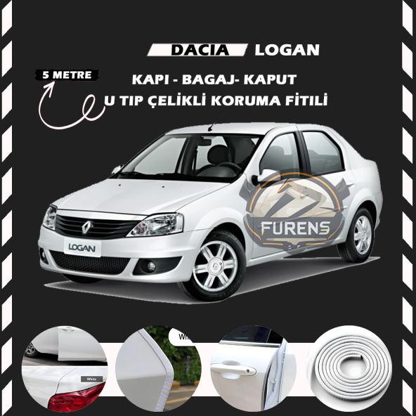 Dacia Logan Oto Araç Kapı Koruma Fitili 5metre Parlak Beyaz Renk ürün görseli 1