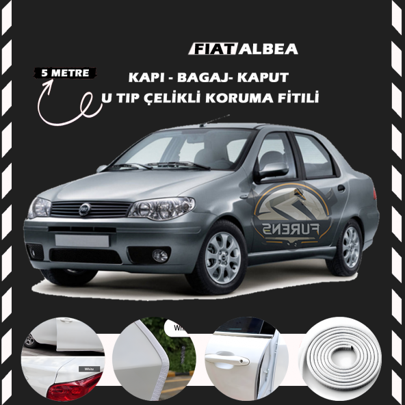 Fiat Albea Oto Araç Kapı Koruma Fitili 5metre Parlak Beyaz Renk ürün görseli 1