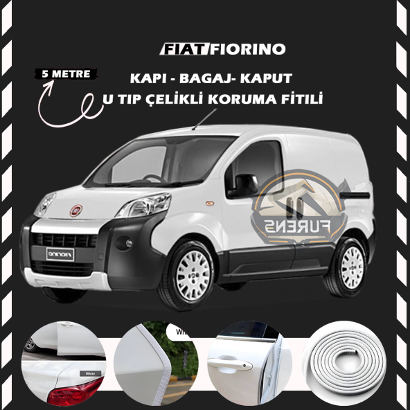 Fiat Fiorino Oto Araç Kapı Koruma Fitili 5metre Parlak Beyaz Renk ürün görseli 1