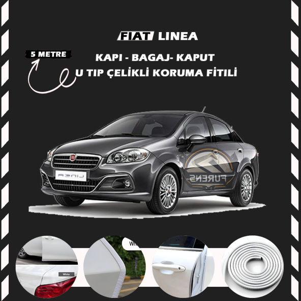 Fiat Linea Oto Araç Kapı Koruma Fitili 5metre Parlak Beyaz Renk ürün görseli 1
