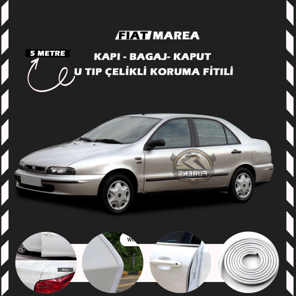 Fiat Marea Oto Araç Kapı Koruma Fitili 5metre Parlak Beyaz Renk