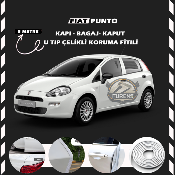 Fiat Punto Oto Araç Kapı Koruma Fitili 5metre Parlak Beyaz Renk ürün görseli 1