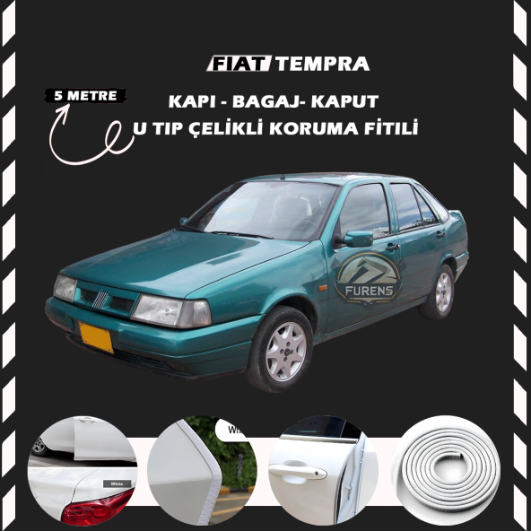 Fiat Tempra Oto Araç Kapı Koruma Fitili 5metre Parlak Beyaz Renk - 1
