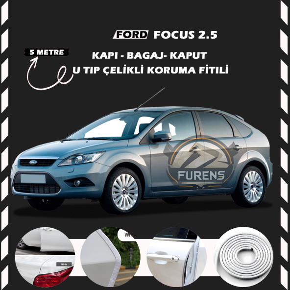 Ford Focus 2.5 Oto Araç Kapı Koruma Fitili 5metre Parlak Beyaz Renk ürün görseli 1