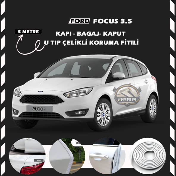 Ford Focus 3.5 Oto Araç Kapı Koruma Fitili 5metre Parlak Beyaz Renk ürün görseli 1