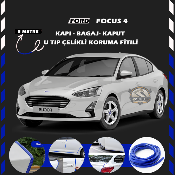 Ford Focus 4 Oto Araç Kapı Koruma Fitili 5metre Parlak Beyaz Renk