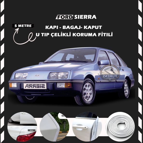Ford Sierra Oto Araç Kapı Koruma Fitili 5metre Parlak Beyaz Renk ürün görseli 1