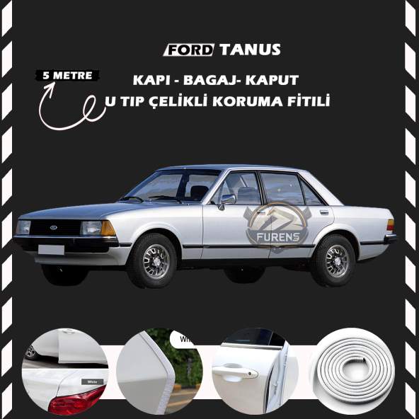 Ford Tanus Oto Araç Kapı Koruma Fitili 5metre Parlak Beyaz Renk ürün görseli 1