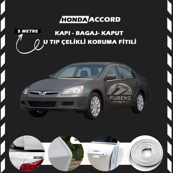 Honda Accord Oto Araç Kapı Koruma Fitili 5metre Parlak Beyaz Renk