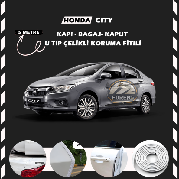 Honda City Oto Araç Kapı Koruma Fitili 5metre Parlak Beyaz Renk