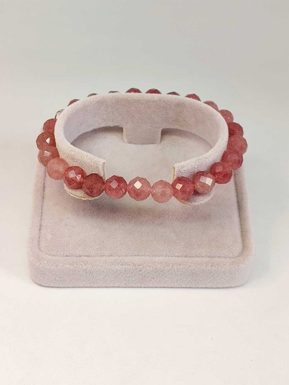 Çilek Kuvars Taşı Faset Kesim 8mm Unisex Bileklik (42505-tek) ürün görseli