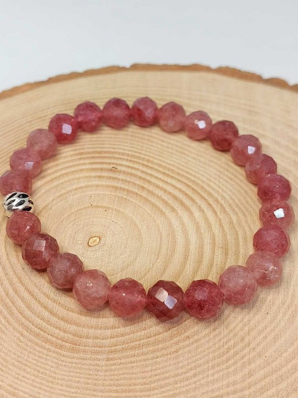 Çilek Kuvars Taşı Faset Kesim 8mm Unisex Bileklik (42505-tek) - Resim 2
