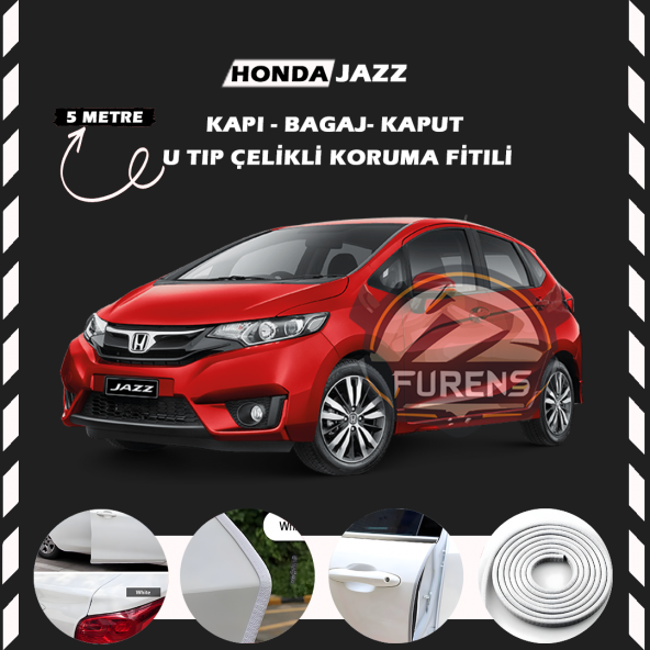 Honda Jazz Oto Araç Kapı Koruma Fitili 5metre Parlak Beyaz Renk ürün görseli 1