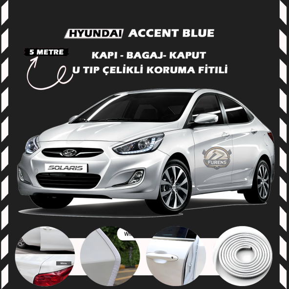 Hyunda Accent Blue Oto Araç Kapı Koruma Fitili 5metre Parlak Beyaz Renk ürün görseli 1