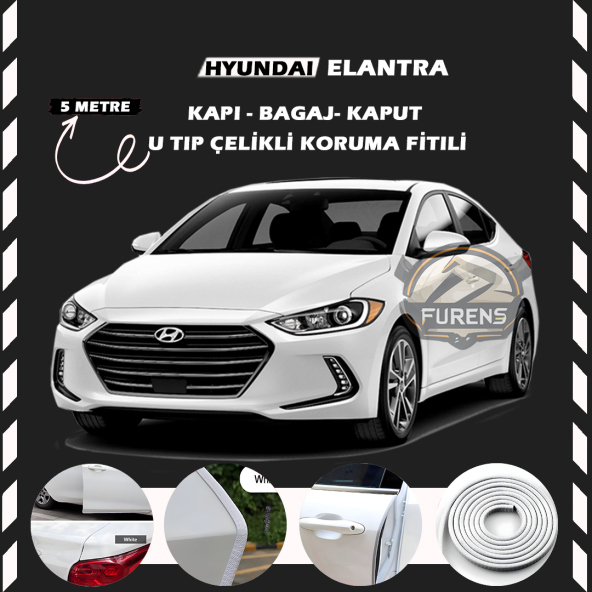 Hyundai Elantra Oto Araç Kapı Koruma Fitili 5metre Parlak Beyaz Renk