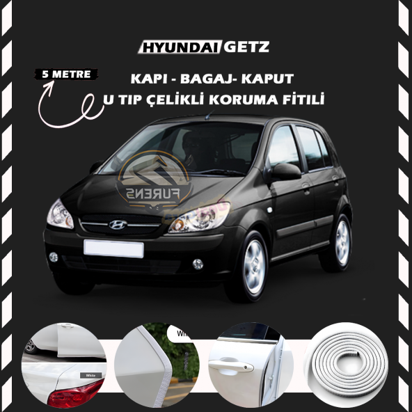 Hyundai Getz Oto Araç Kapı Koruma Fitili 5metre Parlak Beyaz Renk ürün görseli 1