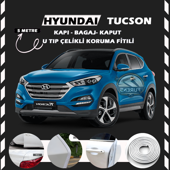 Hyundai Tuscon Oto Araç Kapı Koruma Fitili 5metre Parlak Beyaz Renk