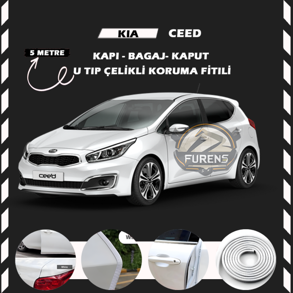 Kia Ceed Oto Araç Kapı Koruma Fitili 5metre Parlak Beyaz Renk ürün görseli 1