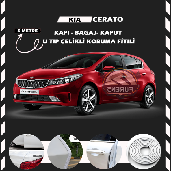 Kia Cerato Oto Araç Kapı Koruma Fitili 5metre Parlak Beyaz Renk