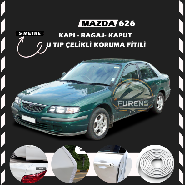 Mazda 626 Oto Araç Kapı Koruma Fitili 5metre Parlak Beyaz Renk ürün görseli 1