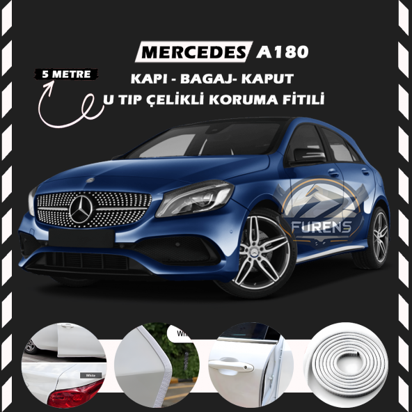 Mercedes A180 Oto Araç Kapı Koruma Fitili 5metre Parlak Beyaz Renk