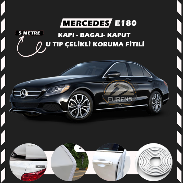 Mercedes E180 Oto Araç Kapı Koruma Fitili 5metre Parlak Beyaz Renk