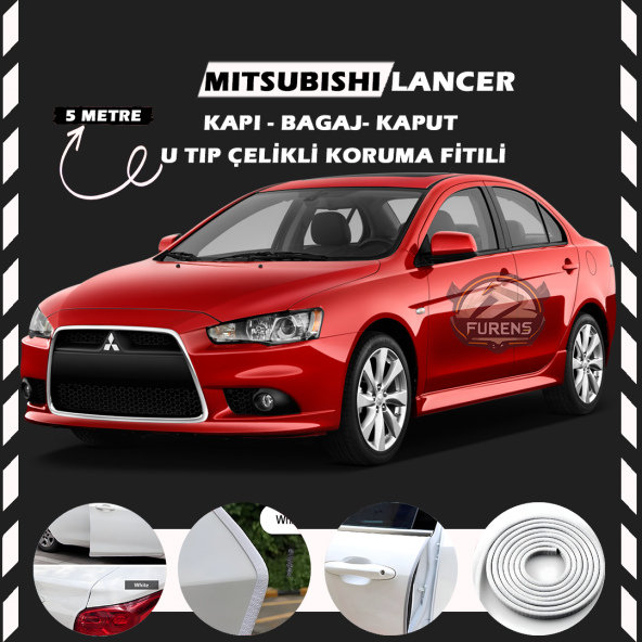 Mitsubishi Lancer Oto Araç Kapı Koruma Fitili 5metre Parlak Beyaz Renk ürün görseli 1
