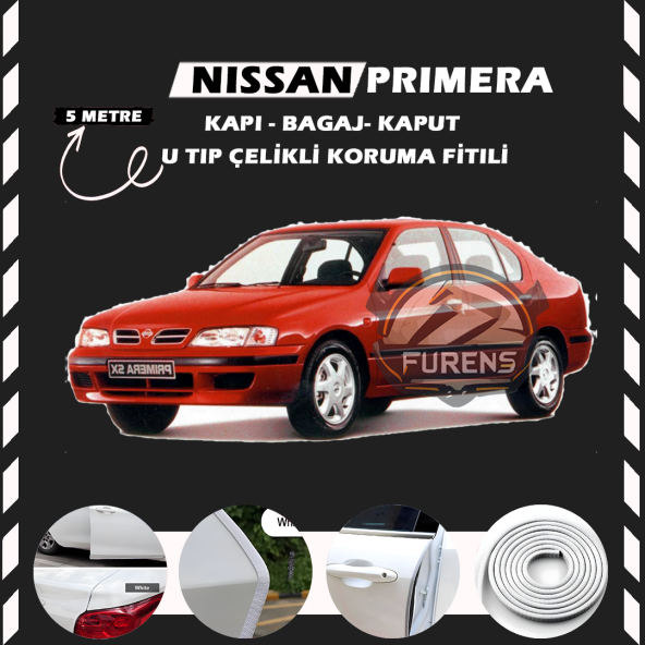 Nissan Primera Oto Araç Kapı Koruma Fitili 5metre Parlak Beyaz Renk ürün görseli 1