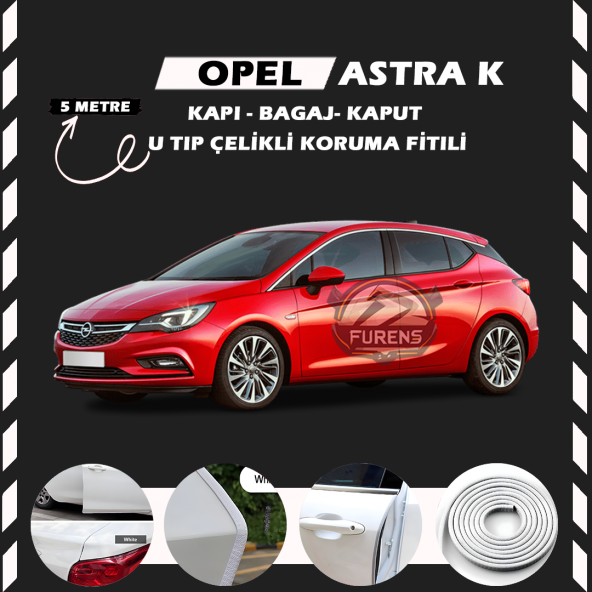 Opel Astra K Oto Araç Kapı Koruma Fitili 5metre Parlak Beyaz Renk ürün görseli 1