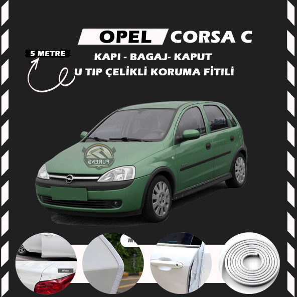 Opel Corsa C Oto Araç Kapı Koruma Fitili 5metre Parlak Beyaz Renk ürün görseli 1