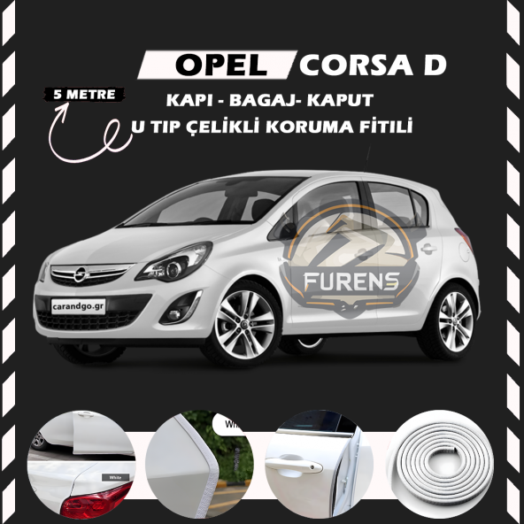 Opel Corsa D Oto Araç Kapı Koruma Fitili 5metre Parlak Beyaz Renk ürün görseli 1