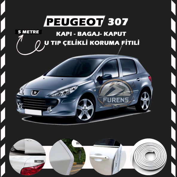 Peugeot 307 Oto Araç Kapı Koruma Fitili 5metre Parlak Beyaz Renk ürün görseli 1