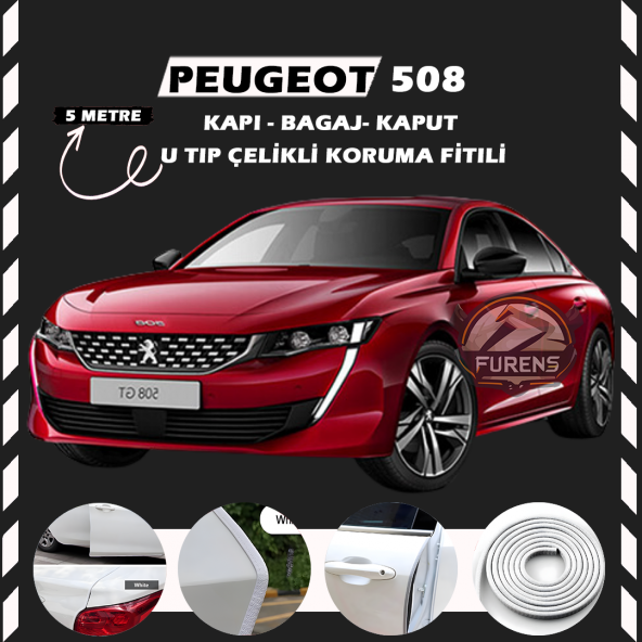 Peugeot 508 Oto Araç Kapı Koruma Fitili 5metre Parlak Beyaz Renk