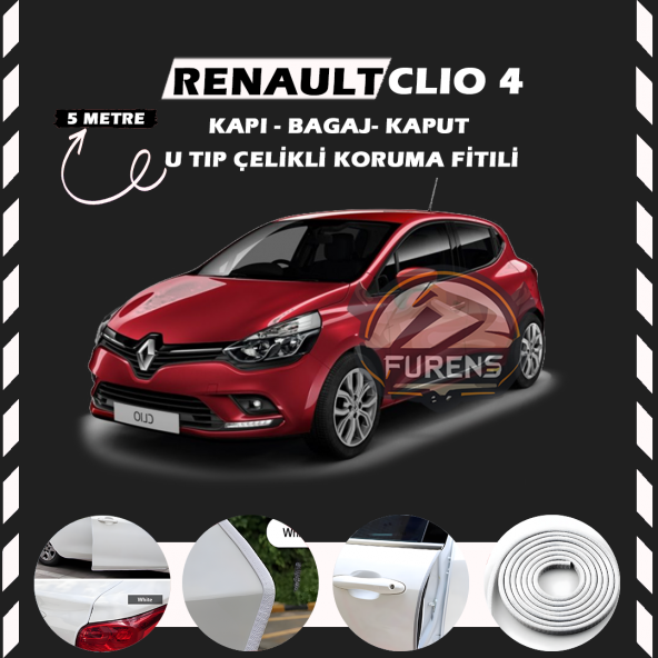Renault Clio 4 Oto Araç Kapı Koruma Fitili 5metre Parlak Beyaz Renk ürün görseli 1