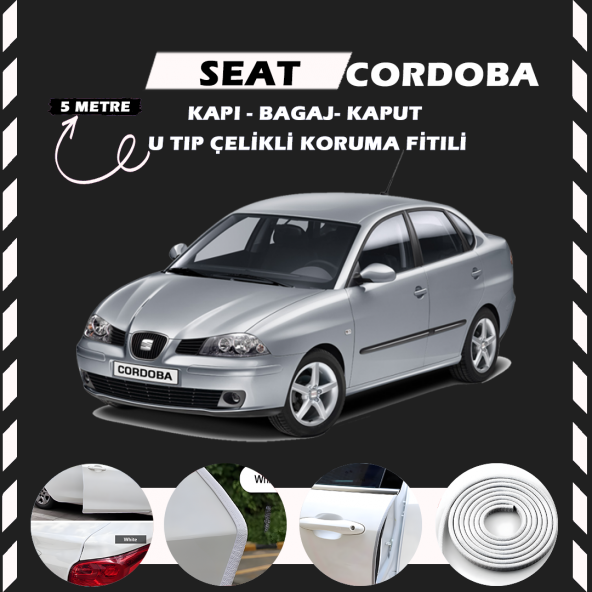 Seat Cordoba Oto Araç Kapı Koruma Fitili 5metre Parlak Beyaz Renk ürün görseli 1