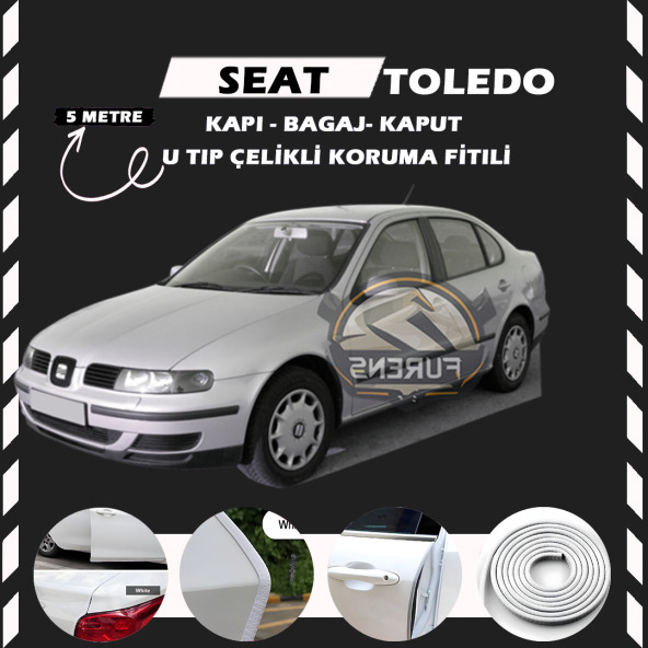 Seat Toledo Oto Araç Kapı Koruma Fitili 5metre Parlak Beyaz Renk ürün görseli 1