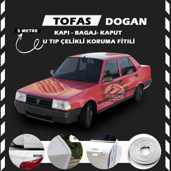 Tofaş Doğan Oto Araç Kapı Koruma Fitili 5metre Parlak Beyaz Renk ürün görseli 1