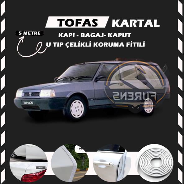 Tofaş Kartal Oto Araç Kapı Koruma Fitili 5metre Parlak Beyaz Renk - 1