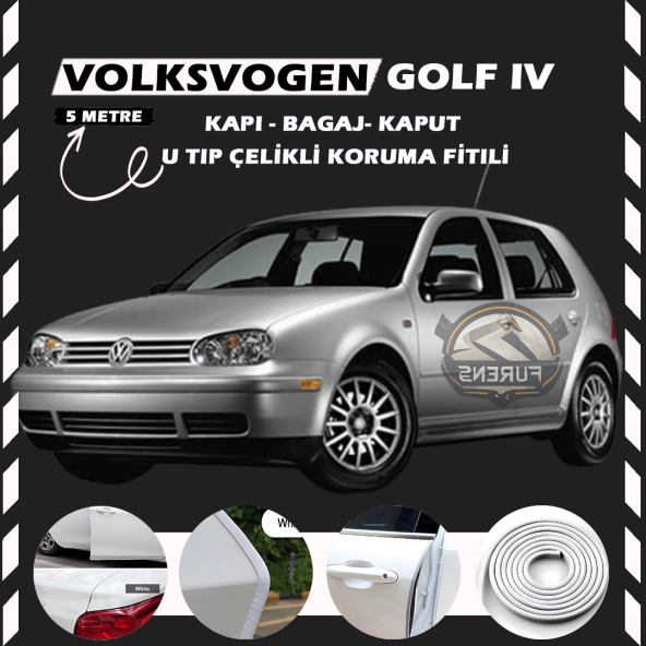 Volksvogen Golf 4 Oto Araç Kapı Koruma Fitili 5metre Parlak Beyaz Renk