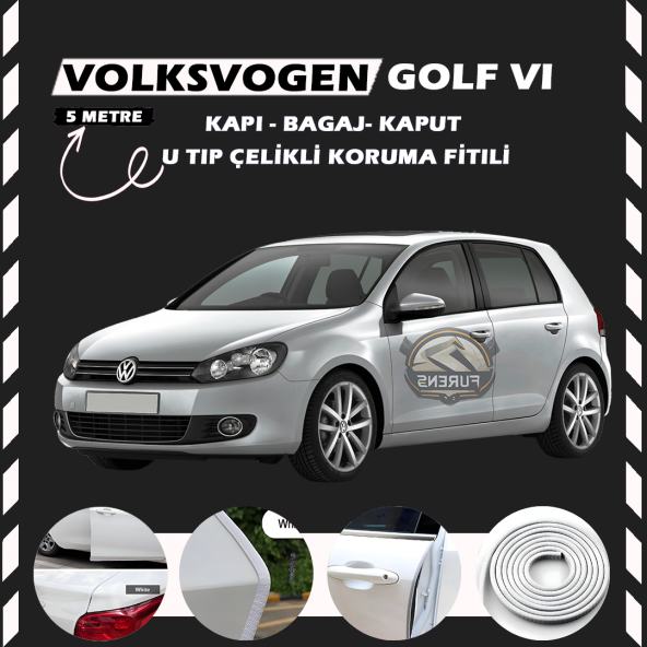 Volksvogen Golf 6 Oto Araç Kapı Koruma Fitili 5metre Parlak Beyaz Renk ürün görseli 1