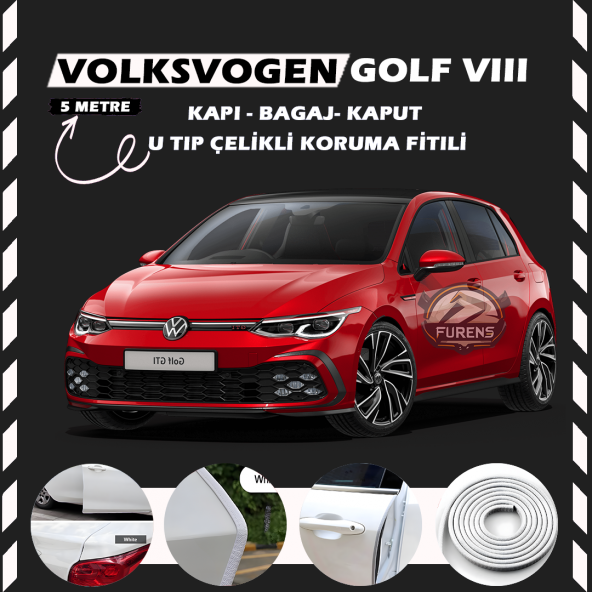Volksvogen Golf 8 Oto Araç Kapı Koruma Fitili 5metre Parlak Beyaz Renk ürün görseli 1