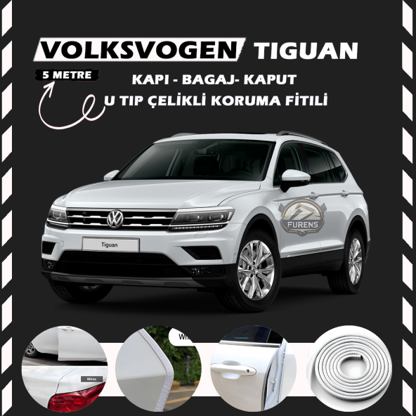 Volksvogen Tiguan Oto Araç Kapı Koruma Fitili 5metre Parlak Beyaz Renk ürün görseli 1