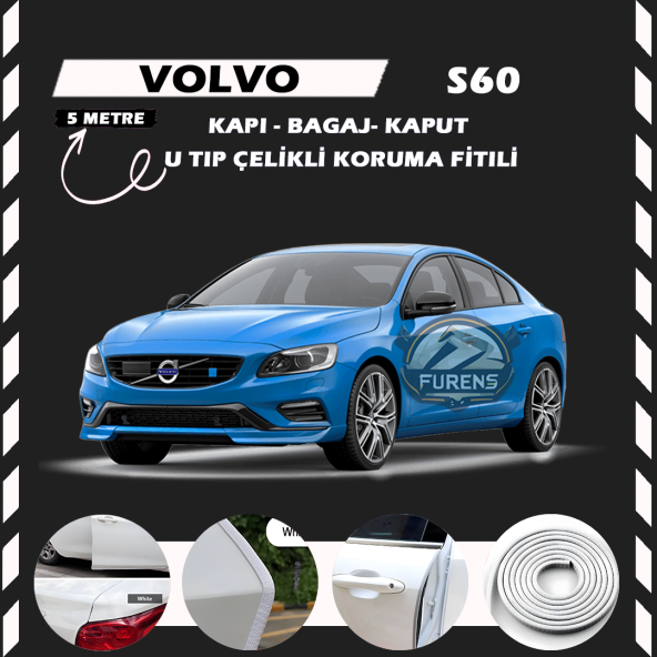 Volvo S60 Oto Araç Kapı Koruma Fitili 5metre Parlak Beyaz Renk - 1