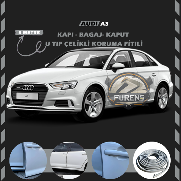 Audi A3 Oto Araç Kapı Koruma Fitili 5metre Parlak Gri Renk ürün görseli 1