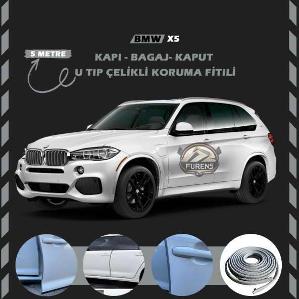 Bmw X5 Oto Araç Kapı Koruma Fitili 5metre Parlak Gri Renk ürün görseli 1