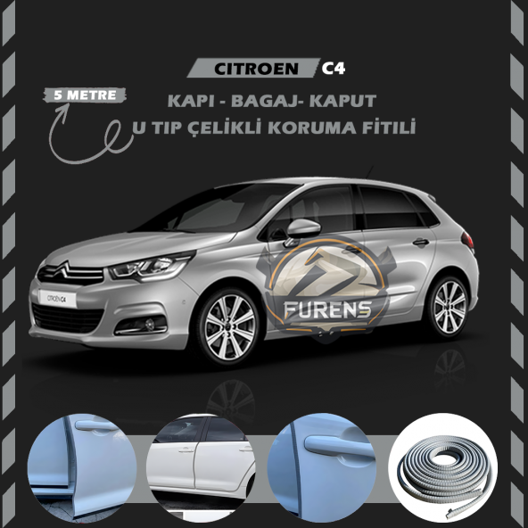 Citroen C4 Oto Araç Kapı Koruma Fitili 5metre Parlak Gri Renk ürün görseli 1