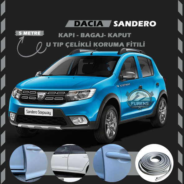 Dacia Sandero Oto Araç Kapı Koruma Fitili 5metre Parlak Gri Renk ürün görseli 1